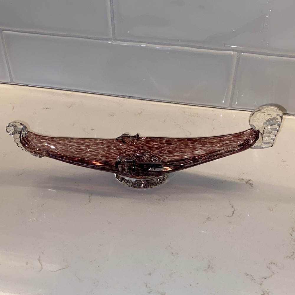 MCM Vintage Murano Gondola Speckled Purple and Clear Blown Glass Ashtray